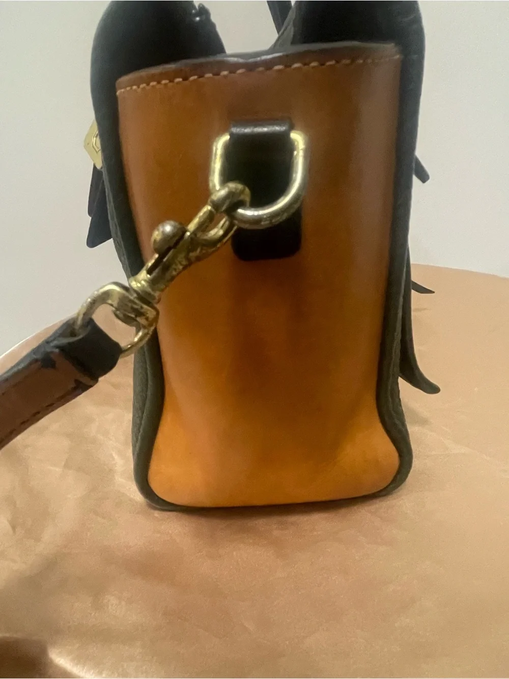 Coach Vintage Bleecker Colorblock Pebbled Leather Satchel in Green, Orange